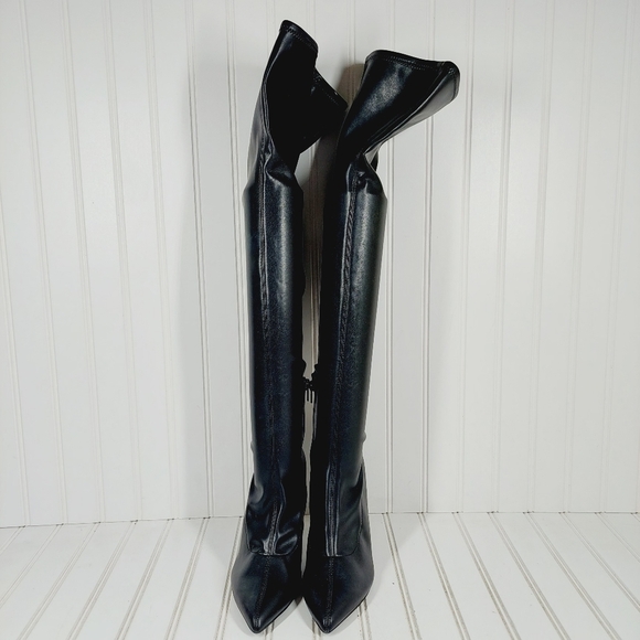 New Open Edit Kami Pointed Toe Over the Knee Black Stilletto Heel Boot K399 - Picture 3 of 15